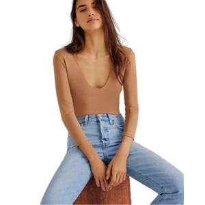 Free People Intimately Bodysuit Cafe Au Lait Brown M